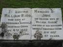 William RUDD
died at Airedale, Christmas Creek, 4 Nov 1922 aged 78
(wife) Jane RUDD
died at Airedale, Christmas Creek, 21 Oct 1937 aged 87
Tamrookum All Saints church cemetery, Beaudesert