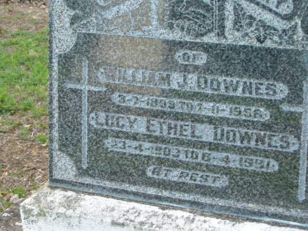 William J DOWNES  | b: 3 Jul 1899, d: 7 Nov 1958  | Lucy Ethel DOWNES  | b: 23 Apr 1903, d: 8 Apr 1991  | Tamrookum All Saints church cemetery, Beaudesert  | 