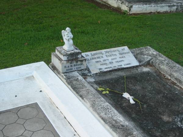Florence Edith BROOK  | d: 20 Jul 1983, aged 88  |   | Morris (BROOK)  | (son of) R and M BROOK  | aged 1 day  |   | Tamrookum All Saints church cemetery, Beaudesert  | 