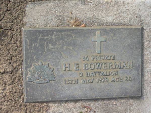 H E BOWERMAN  | 13 May 1979, aged 80  | Tamrookum All Saints church cemetery, Beaudesert  | 