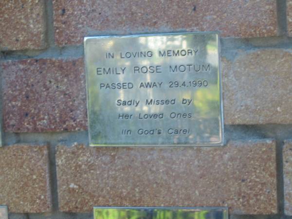 Emily Rose MOTUM,  | died 29-4-1990;  | Tea Gardens cemetery, Great Lakes, New South Wales  | 