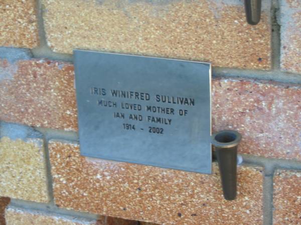 Iris Winifred SULLIVAN,  | mother of Ian,  | 1914 - 2002;  | Tea Gardens cemetery, Great Lakes, New South Wales  | 