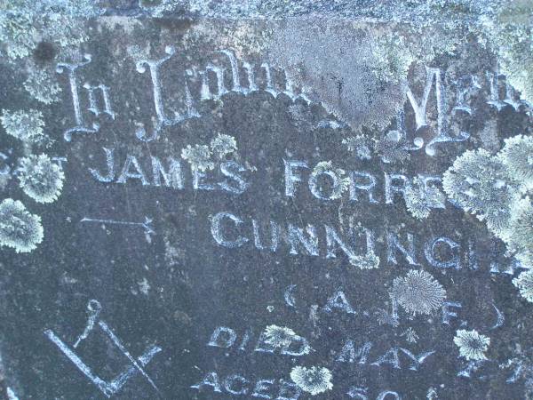James Forrest Turnbull CUNNINGHAM,  | died 1 May 1940 aged 50 years;  | Tea Gardens cemetery, Great Lakes, New South Wales  | 