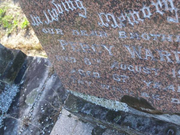 Percy WARD,  | brother,  | died 8 Aug 1959 aged 67 years;  | Tea Gardens cemetery, Great Lakes, New South Wales  | 