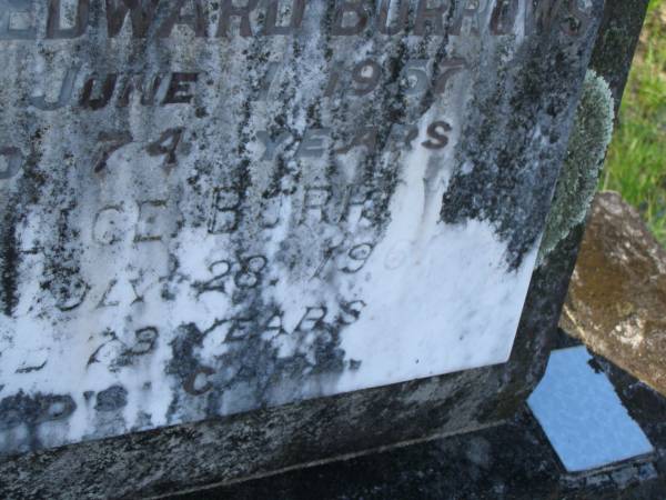William Edward BURROWS,  | died 2 June 1957 aged 74 years;  | Amy? Alice BURROWS,  | died 28 July 1961 aged 73 years;  | Tea Gardens cemetery, Great Lakes, New South Wales  | 
