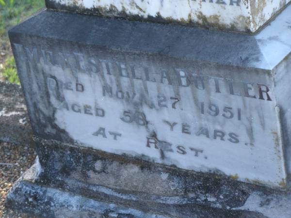 William Ridgyard BUTLER,  | father,  | died 2 July 1950 aged 67 years;  | Emily Estella BUTLER,,  | died 27 Nov 1951 aged 58 years;  | Tea Gardens cemetery, Great Lakes, New South Wales  | 