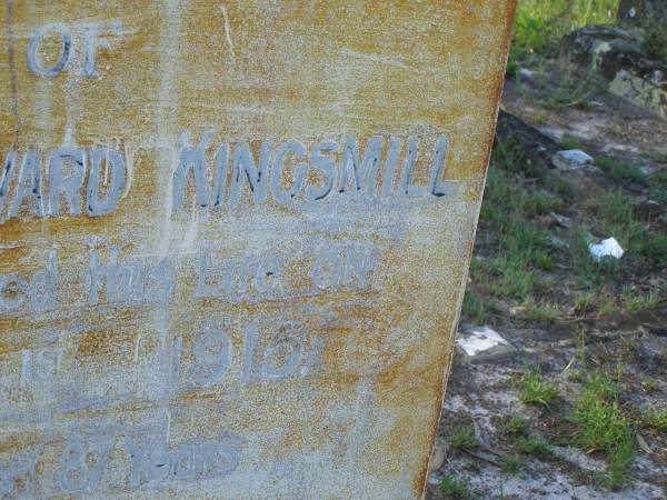 Henry Edward KINGSMILL,  | died 1 June 1915 aged 87 years;  | Tea Gardens cemetery, Great Lakes, New South Wales  | 
