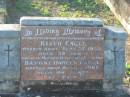 Keith ENGEL,
husband father son,
died 27 Sept 1955 aged 39 years;
Daphne Doreen ENGEL,
mother daughter sister,
died 7 April 1960 aged 46 years;
Tea Gardens cemetery, Great Lakes, New South Wales