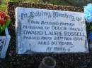 Edward Laurie RUSSELL,
father,
husband of Dulcie (decd),
died 24 Nov 1994 aged 80 years;
Tea Gardens cemetery, Great Lakes, New South Wales