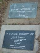 
Colin Francis Bennett FANNING
2 May 1983
aged 70

Elsie FANNING
twin daughter of Alex and Annie Cowan
2 May 2001
88 years

The Gap Uniting Church, Brisbane
