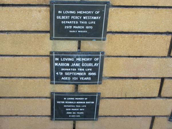 Marion Jane GOURLAY  | 4 Sep 1986  | aged 101  |   | The Gap Uniting Church, Brisbane  | 