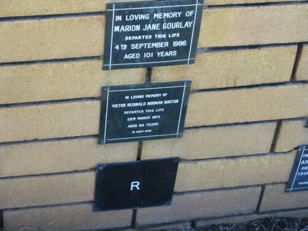 Victor Reginald Norman BURTON  | 28 Mar 1973  | aged 66  |   | The Gap Uniting Church, Brisbane  | 