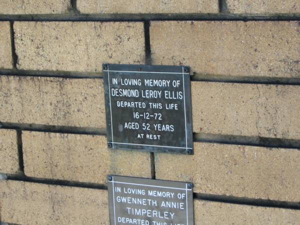 Desmond Leroy ELLIS  | 16 Dec 1972  | aged 52  |   | The Gap Uniting Church, Brisbane  | 