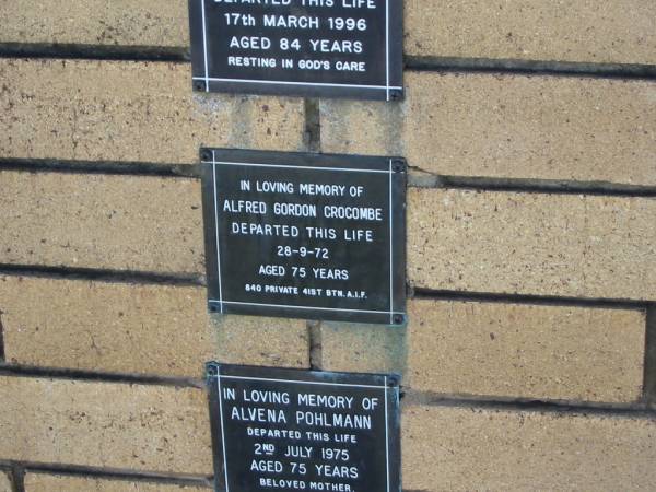 Alfred Gordon CROCOMBE  | 28 Sep 1972  | aged 75  |   | The Gap Uniting Church, Brisbane  | 