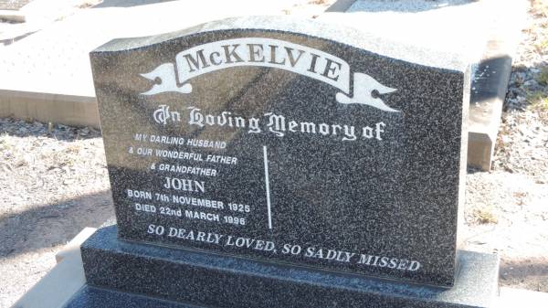 John McKELVIE  | b: 7 Nov 1925  | d: 22 Mar 1996  |   | The Gums Cemetery  | 