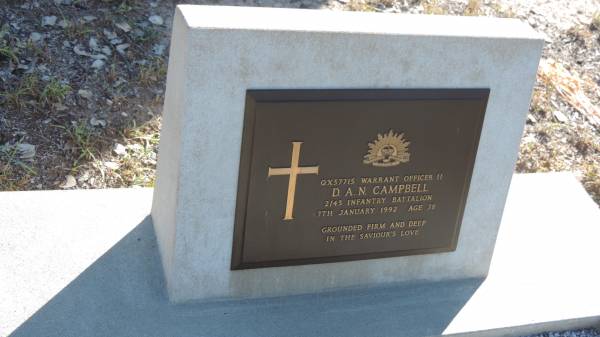 D. A. N. CAMPBELL  | d: 7 Jan 1992 aged 78  |   | The Gums Cemetery  | 