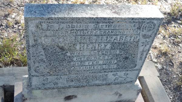 Catherine Elizabeth HENRY  | d: 21 Feb 1961  | a pioneer 1911  |   | The Gums Cemetery  | 