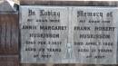 Annie Margaret HUSKISSON
d: 7 Feb 1937 aged 29
Frank Robert HUSKISSON
d: 7 Apr 1956 aged 21
The Gums Cemetery