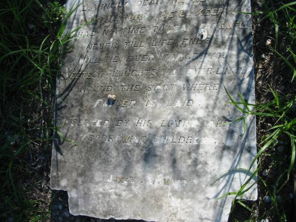 John SMITH, father,  | died 31 Jan 1899 aged 65 years;  | Wilson Family Private Cemetery, The Risk via Kyogle, New South Wales  | 
