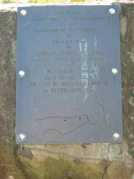 Isabella GRIEVE (WILSON);  | James GRIEVE, husband;  | Maud (KEMP);  | James;  | Ella (DALY);  | Colin;  | Wilson Family Private Cemetery, The Risk via Kyogle, New South Wales  | 