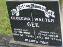 
Georgina GEE,
died 15-10-1942 aged 57 years;
Walter GEE,
died 15-12-1958 aged 84 years;
Tiaro cemetery, Fraser Coast Region

