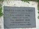 
Winifred Madeline KUNST,
born St Margarets 5 Aug 1936,
buried Tiaro 7 Aug 1936,
daughter of Henry T. & Mary E. KUNST;
Tiaro cemetery, Fraser Coast Region
