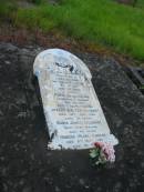 
Eliza GILCHRIST,
wife of James GILCHRIST,
died 20 Nov 1903 aged 35 years;
Field,
son,
accidentally drowned 28 Sept 1913 aged 17 years 7 months;
Joseph Walter GILCHRIST,
died 18 Feb 1926 age 33 years;
Robin James GILCHRIST,
died P.O.W. Malaya aged 42 years;
Rubena Pearl COOGAN,
died 8 Oct 1988 aged 90 years;
Tiaro cemetery, Fraser Coast Region

