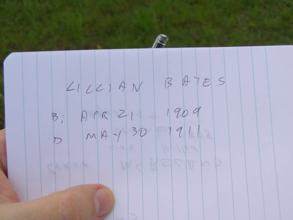 Lillian BATES,  | born 21 Apr 1909,  | died 30 May 1911;  | Tiaro cemetery, Fraser Coast Region  | 
