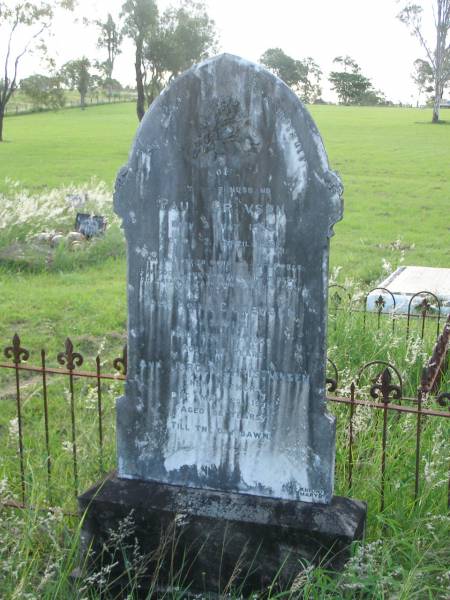 Paul GREVSEN,  | husband,  | born 3 May 1845,  | died 12 April 1901;  | Anne C. GREVSEN,  | wife,  | died 14 Aug 1923 aged 72 years;  | Jorgen CHRISTIANSEN,  | father,  | died 20 May 1915 aged 88 years;  | Tiaro cemetery, Fraser Coast Region  | 