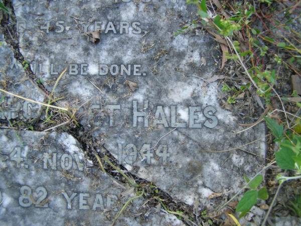 Robert Joseph,  | husband of Margaret HALES,  | died 5 May 1918 aged 45 years;  | Margaret HALES,  | died 4 Nov 1944 aged 82 years;  | Tiaro cemetery, Fraser Coast Region  | 