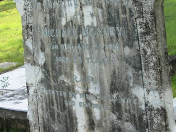 Michael MEANEY,  | died 23 Aug 1915 aged 53 years,  | erected by wife & children;  | Tiaro cemetery, Fraser Coast Region  | 