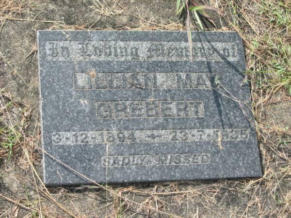 Lillian May GREBERT,  | 3-12-1894 - 23-7-1935;  | Tiaro cemetery, Fraser Coast Region  | 