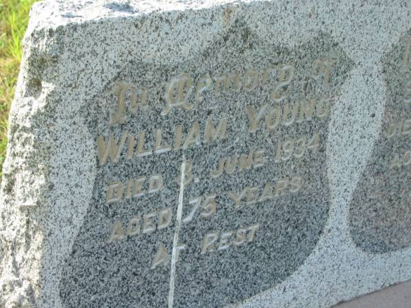 William YOUNG,  | died 8 June 1934 aged 75 years;  | Sarah YOUNG,  | died 21 June 1942 aged 88 years;  | Tiaro cemetery, Fraser Coast Region  | 