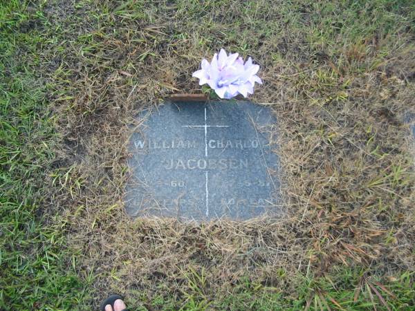 William JACOBSEN,  | died 22-3-60 aged 62 years;  | Charlotte JACOBSEN,  | died 7-5-87 aged 80 years;  | Tiaro cemetery, Fraser Coast Region  | 