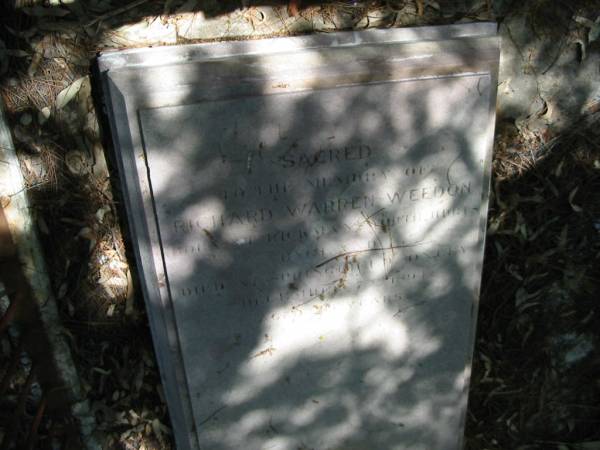 Richard Warren WEEDON died 7 Dec 1894 aged 45/55? years,  | Tingalpa Christ Church (Anglican) cemetery, Brisbane  | 