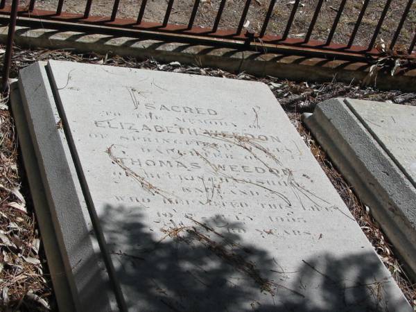 Elizabeth WEEDON daughter of Thomas WEEDON died 10 July 1905 aged 80 years,  | Tingalpa Christ Church (Anglican) cemetery, Brisbane  | 