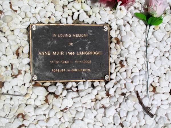 Anne MUIR (nee LANGRIDGE) 11 Dec 1940-11 Jan 2008  |   | Copyright: Jan Phillips  | Tingalpa Christ Church (Anglican) cemetery, Brisbane  |   | 
