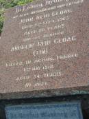 
John Reid GLOAG
9 Sep 1953 aged 80
Andrew Reid GLOAG (Tim)
6 May 1918 aged 34
Eva Constance GLOAG
b: 3 Mar 1894, d: 20 Feb 1982
Toogoolawah Cemetery, Esk shire

