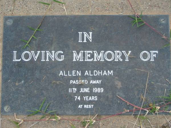 Allen ALDHAM  | 11 Jun 1989 aged 74  | Toogoolawah Cemetery, Esk shire  | 