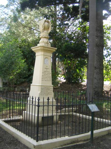 Ann HILL,  | daughter of Walter & Jane HILL,  | of Botanic Gardens Brisbane,  | born 25 April 1850,  | died 1 Nov 1871;  | Jane HILL,  | died 25 June 1888 aged 70 years;  | Walter HILL,  | first superintendent Brisbane Botanic Gardens,  | died 4 Feb 1904 aged 83 years;  | Mary HAMILTON,  | died 10 Sept 1921 aged 64 years;  | Toowong cemetery, portion 6, section 21, grave 9  | 