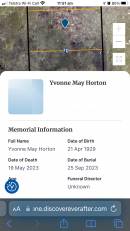 Yvonne May Horton (nee Nicholson)
b: 21 Apr 1929
d: 19 May 2023
buried: 25 Sep 2023
Toowong General Cemetery