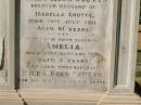 Andrew PETRIE
d: 21 Jun 1896, aged 71
James Ross COUTTS
d: 19 Jul 1911, aged 61
(husband of Isabella Coutts)
Amelia COUTTS
d: 22 Jan 1900, aged 5
(their fifth daughter)
Hilda Ross COUTTS
d: 13 Sep-1920, aged 31
(their third daughter)
Isabella COUTTS
d: 17 Mar 1932
Brisbane General Cemetery (Toowong)