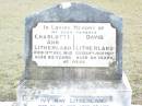 
parents;
Charlotte Ann LITHERLAND,
died 13 Dec 1953 aged 85 years;
David LITHERLAND,
died 20 July 1922 aged 58 years;
Ivy May LITHERLAND,
died 26-3-1978 aged 80 years;
Reginal David LITHERLAND,
died 1934? aged 84 years;
Upper Caboolture Uniting (Methodist) cemetery, Caboolture Shire
