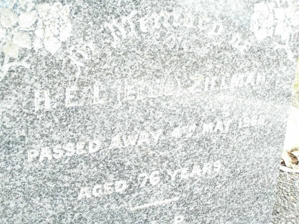 H.E.L. (Ellie) ZILLMAN,  | died 4 May 1966 aged 76 years;  | Upper Caboolture Uniting (Methodist) cemetery, Caboolture Shire  | 