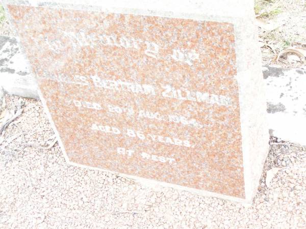 Charles Bertram ZILLMAN,  | died 20 Aug 1964 aged 86 years;  | Upper Caboolture Uniting (Methodist) cemetery, Caboolture Shire  | 