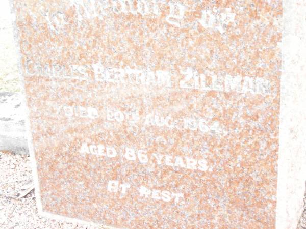 Charles Bertram ZILLMAN,  | died 20 Aug 1964 aged 86 years;  | Upper Caboolture Uniting (Methodist) cemetery, Caboolture Shire  | 