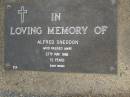 Alfred SNEEDON,
died 27 May 1986 aged 72 years;
Upper Coomera cemetery, City of Gold Coast