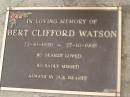 Bert Clifford WATSON,
22-10-1928 - 27-10-1998;
Upper Coomera cemetery, City of Gold Coast