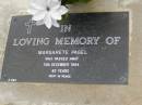 Margarete PAGEL,
died 13 Dec 1994 aged 82 years;
Upper Coomera cemetery, City of Gold Coast