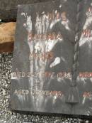 Barbara HARMS,
died 24 Sept 1935 aged 76 years;
Wilhelm Carl HARMS,
died 10 July 1948 aged 89 years;
Upper Coomera cemetery, City of Gold Coast